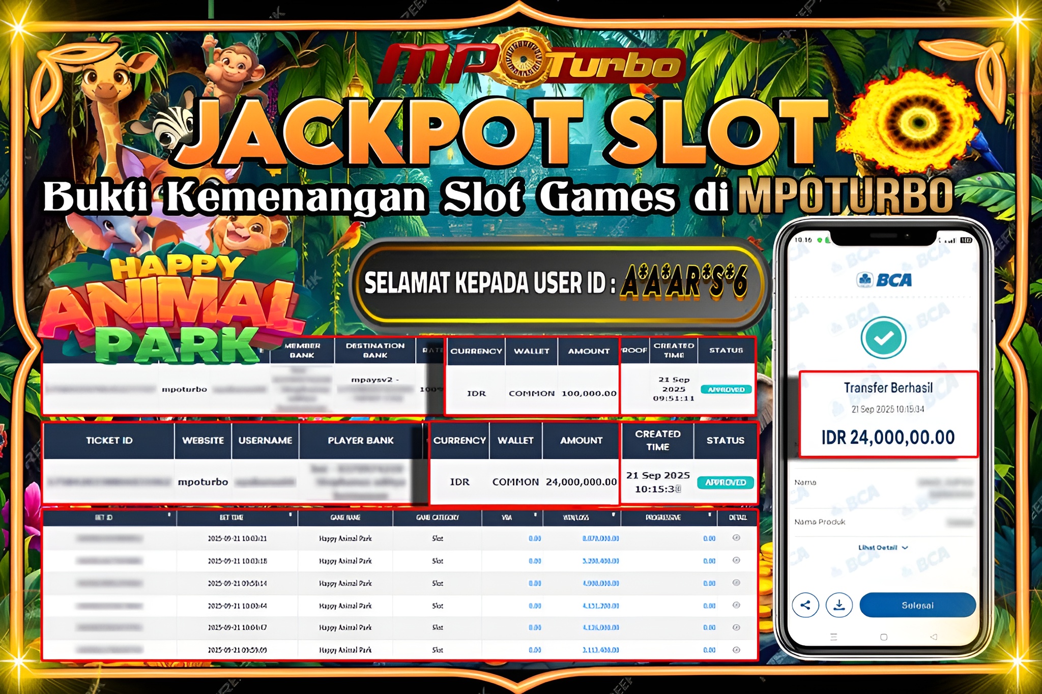 MPOTURBO JACKPOT SLOT HAPPY ANIMAL PARK - AFB GAMING Rp 24,000,000.00,- LUNAS